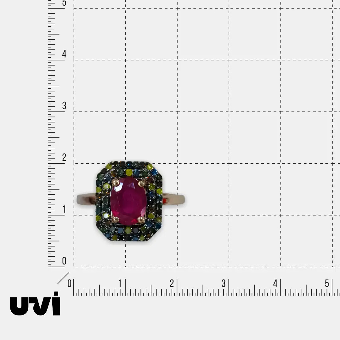 Серебряное кольцо с рубином и цветными бриллиантами