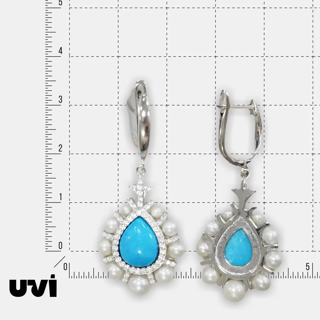 Серебряные серьги с бирюзой и жемчугом