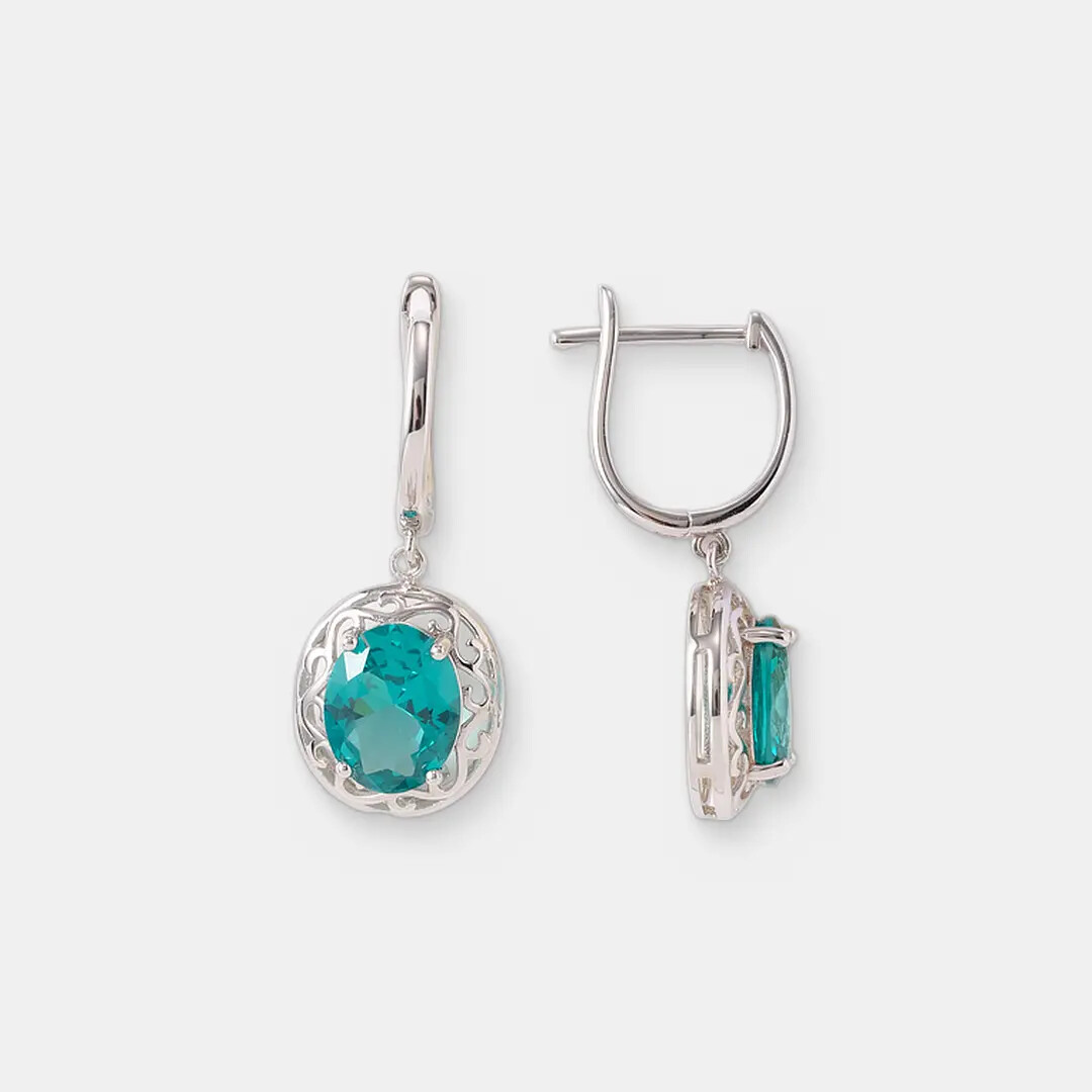 Серебряные серьги с зеленой шпинелью