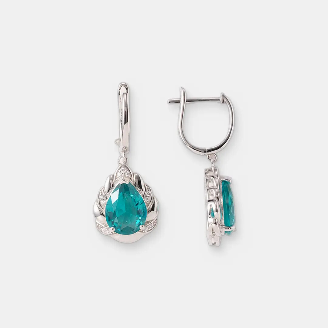 Серебряные серьги с зеленой шпинелью