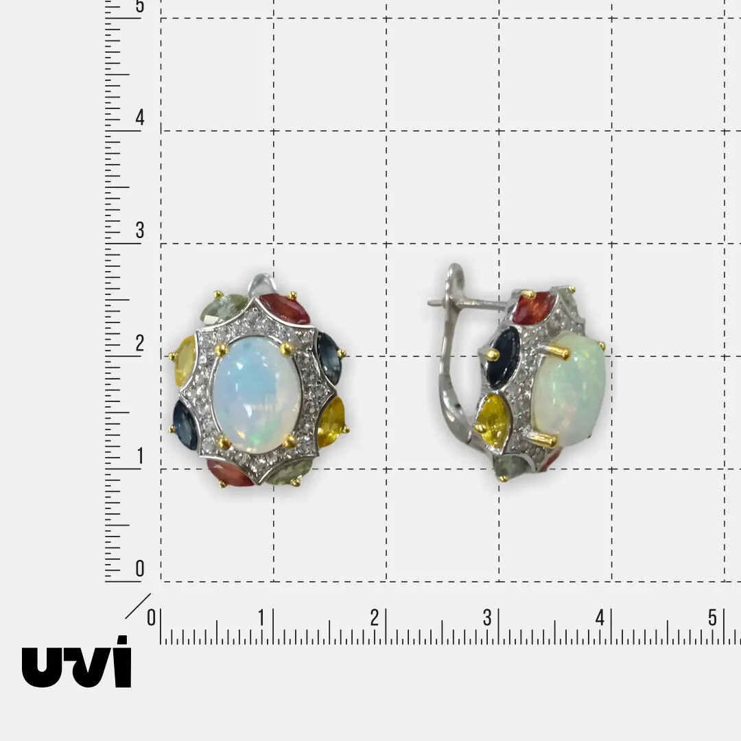 Серебряные серьги с опалами и мультисапфирами