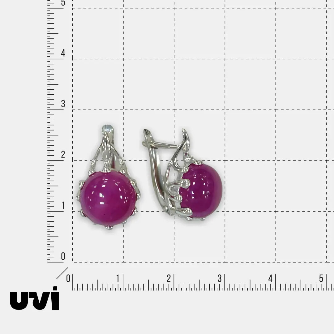 Серебряные серьги с малиновыми жадеитами