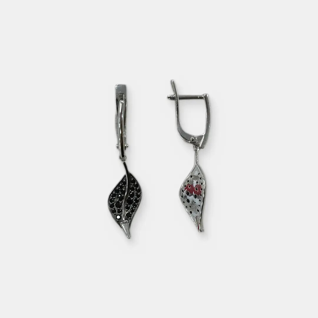 Серебряные серьги со шпинелью "Листочки"