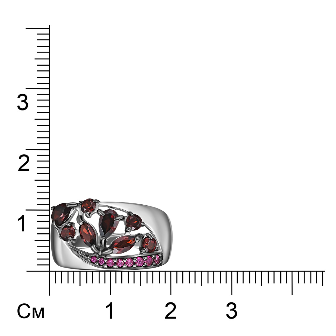 Серебряное кольцо 925 пробы; с чернением; вставки 8 Гранат; 8 Фианит красный;