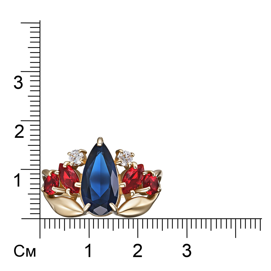 Серебряное кольцо 925 пробы; вставки 1 Кварц цветом сапфир, 4 Кварц цветом рубин, 2 Фианит бесцв.;