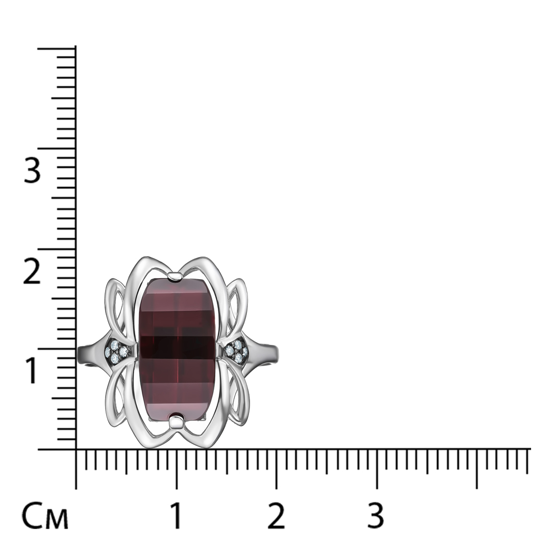 Серебряное кольцо 925 пробы; вставки 1 Гранат s; 8 Фианит бесцв.;