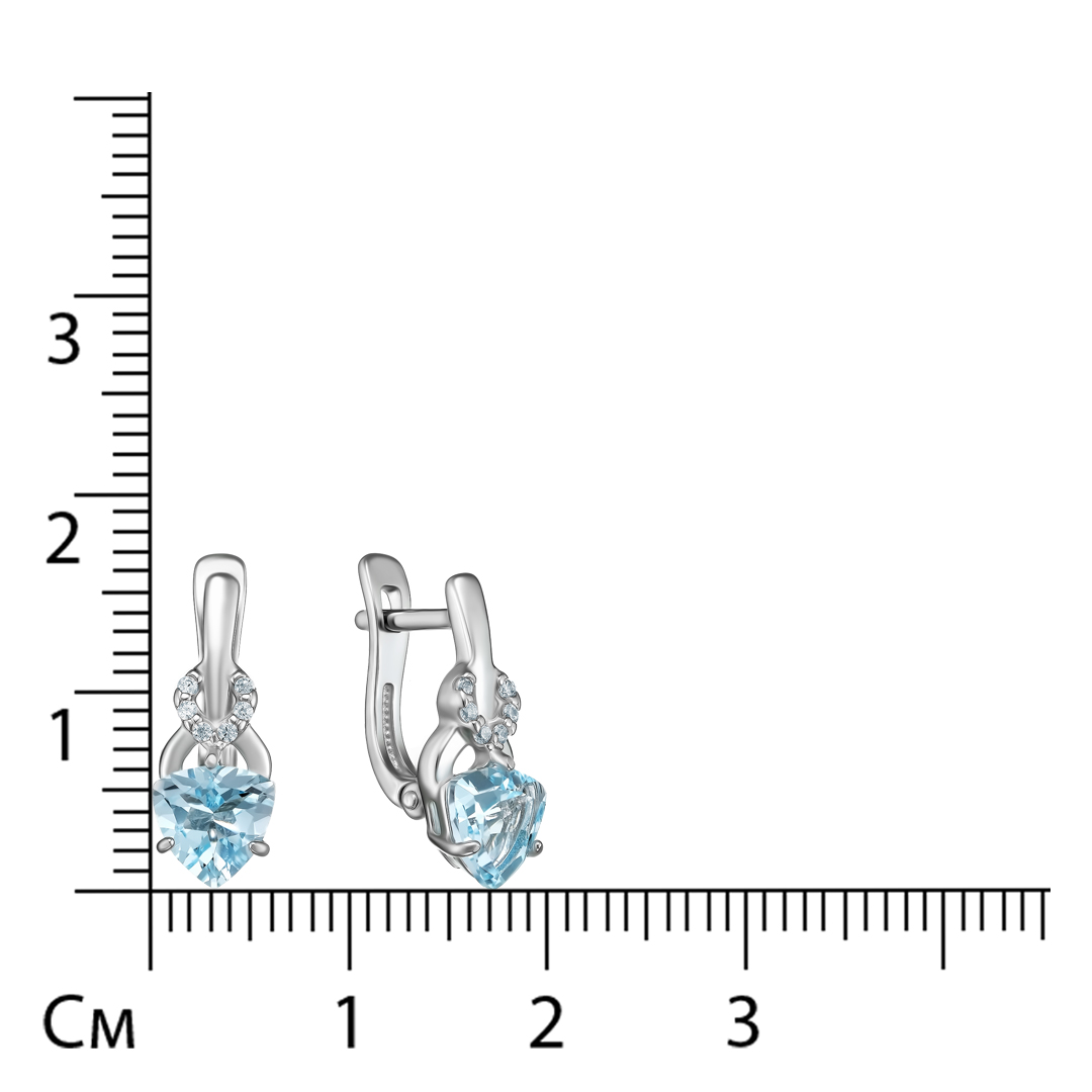 Серебряные серьги 925 пробы; вставки 2 Топаз sky; 12 Фианит бесцв.;