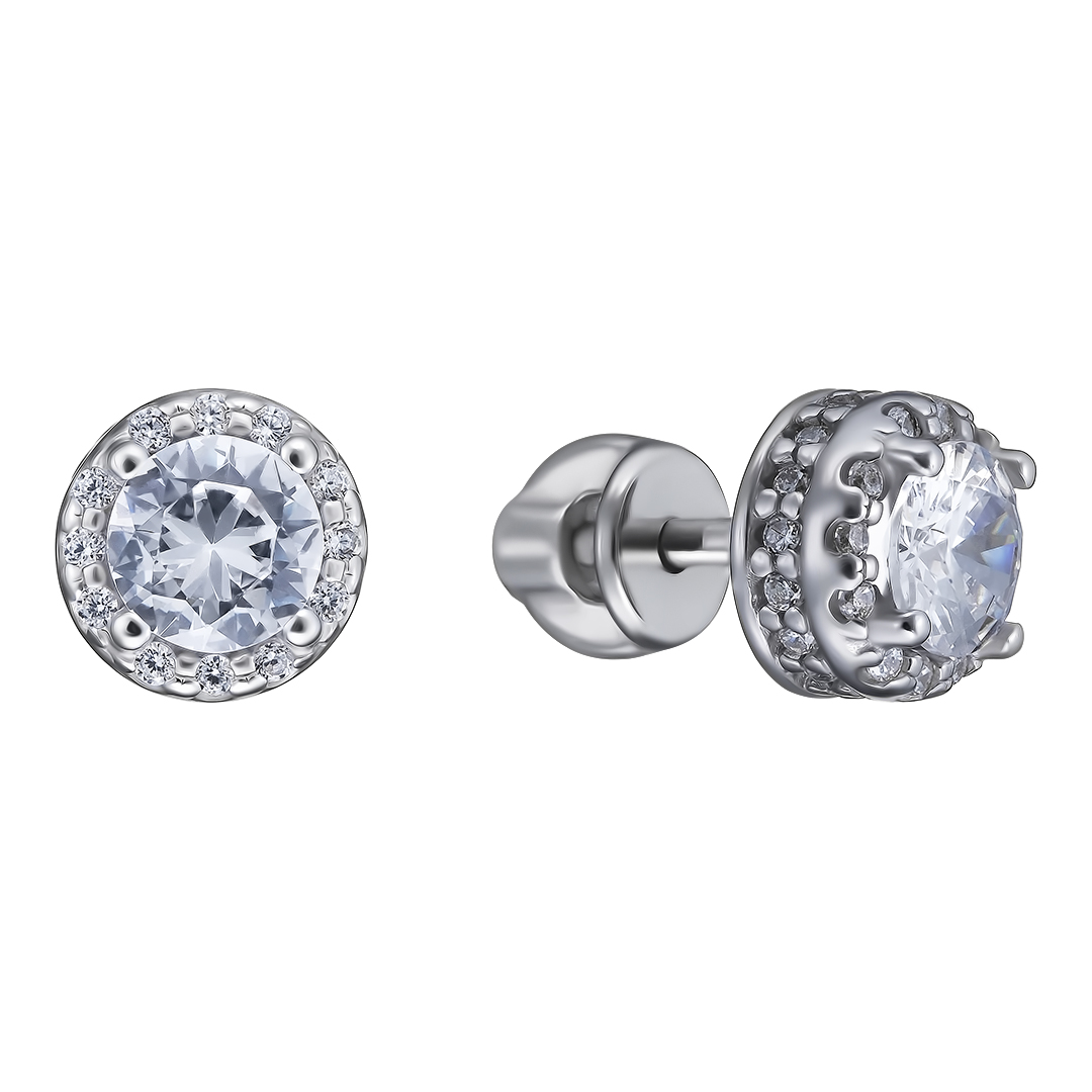 Серебряные серьги-пусеты 925 пробы; вставки 58 Фианит бесцв.;
