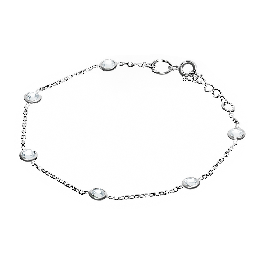 Серебряный браслет 925 пробы; плетение Якорное; вставки 6 Фианит бесцв.;