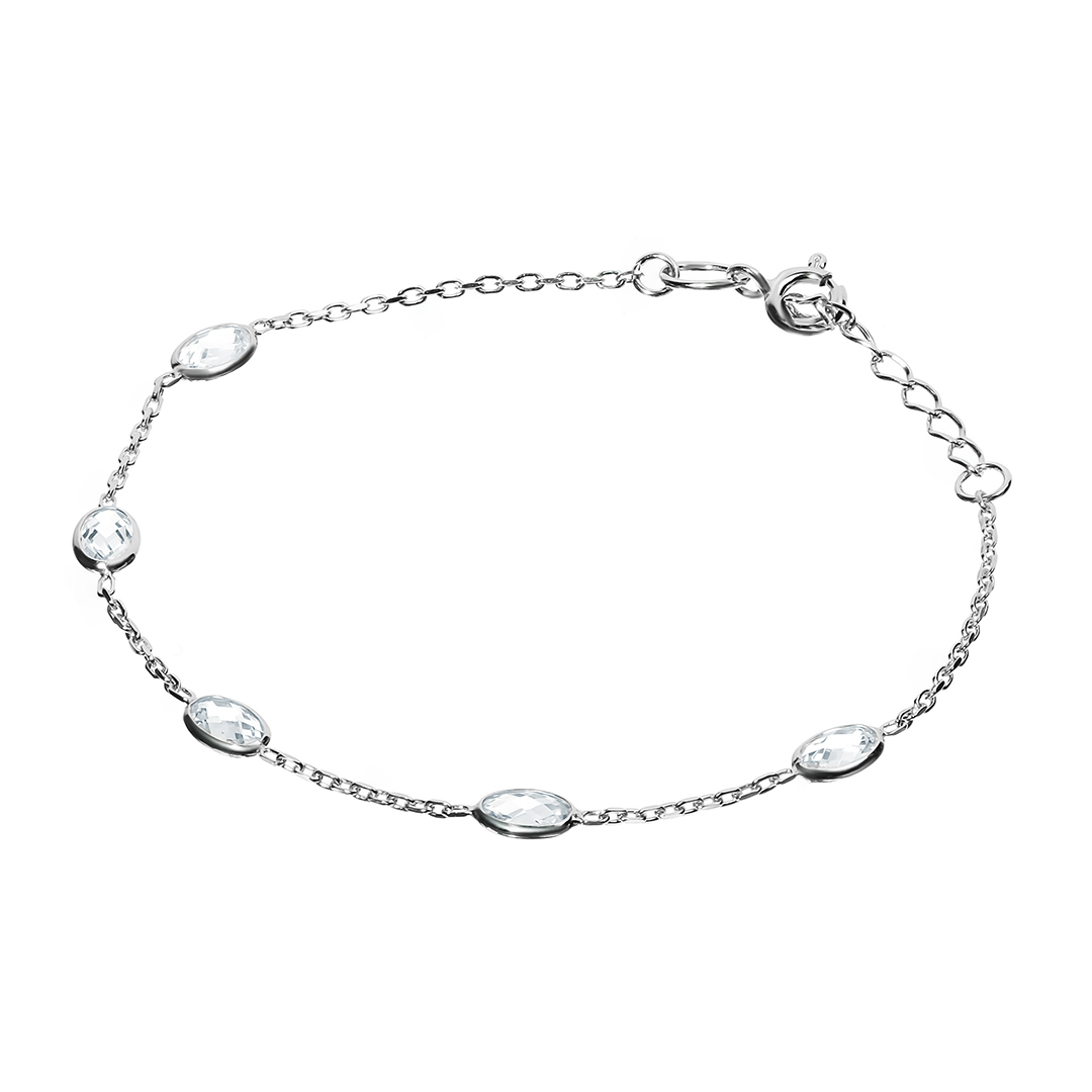 Серебряный браслет 925 пробы; плетение Якорное; вставки 5 Фианит бесцв.;