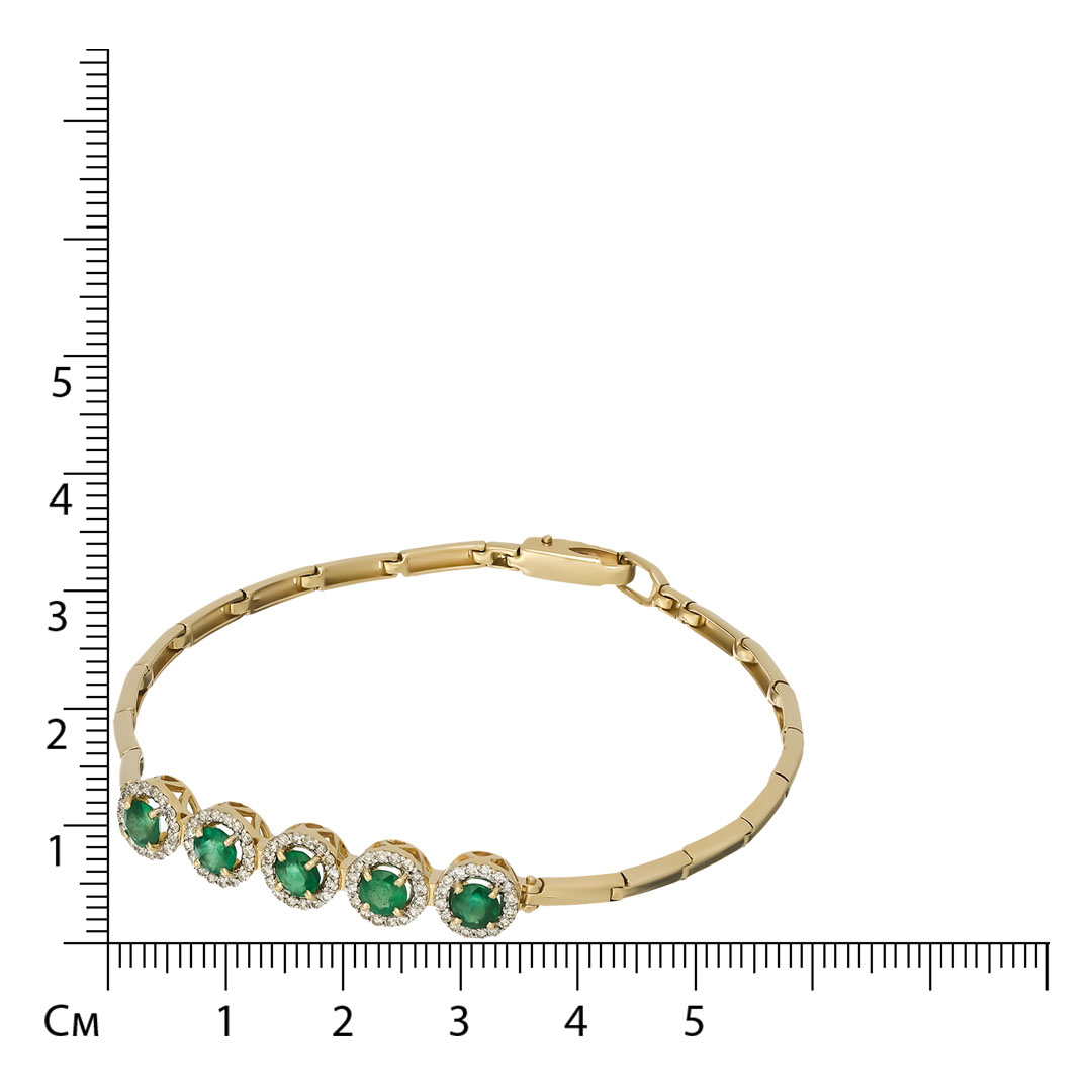 Золотой браслет 585 пробы; желтое золото; родий; вставки 5 Изумруд нат. 1,006 3/3; 80 Бр.Кр-57 0,300