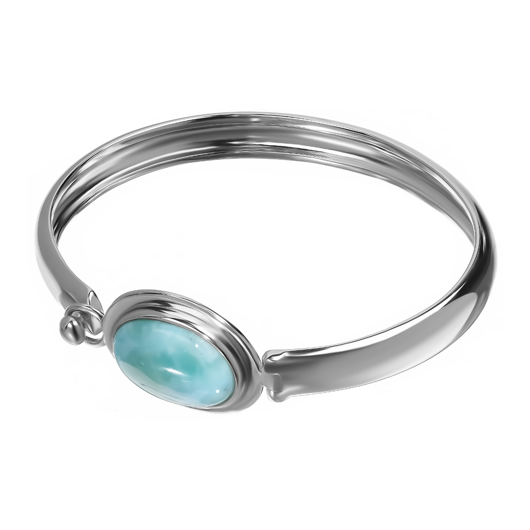Серебряный браслет 925 пробы; жесткий; вставки 1 Ларимар 8,05ct;