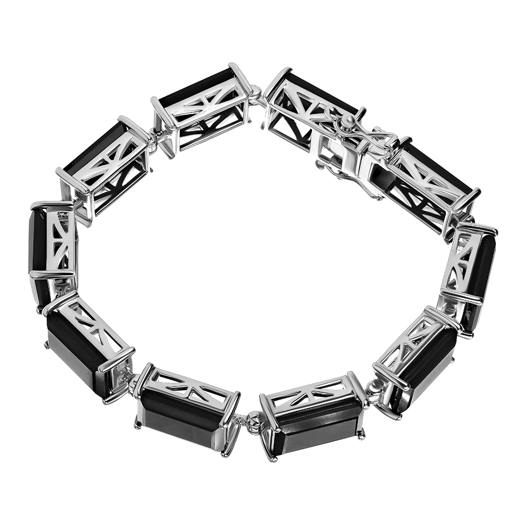 Серебряный браслет 925 пробы; вставки 10 Шпинель черная 70,6 ct;