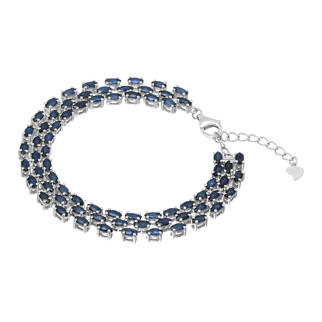 Серебряный браслет 925 пробы; вставки 72 Сапфир 11,53ct F/2;