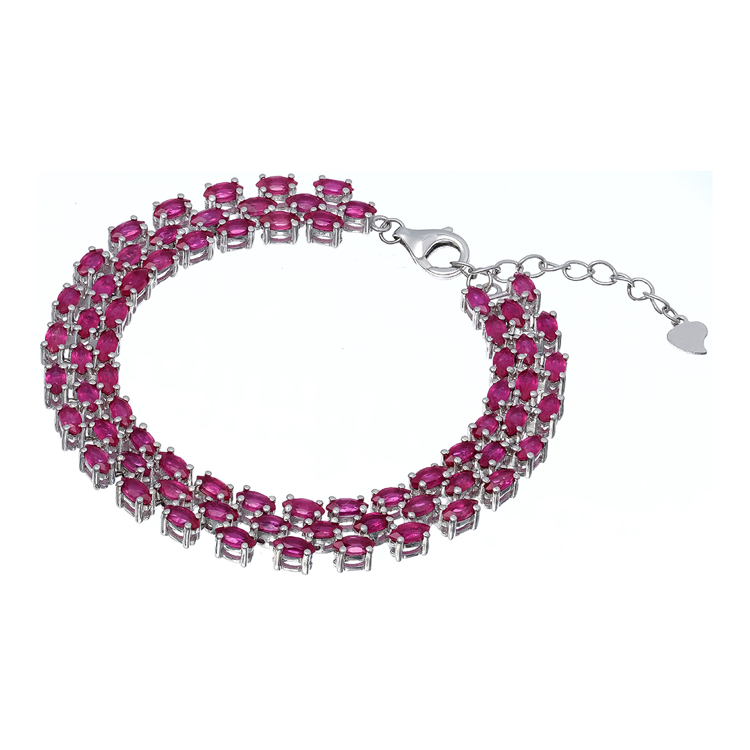 Серебряный браслет 925 пробы; с удлинением; вставки 72 Рубин 15,26ct F/2;