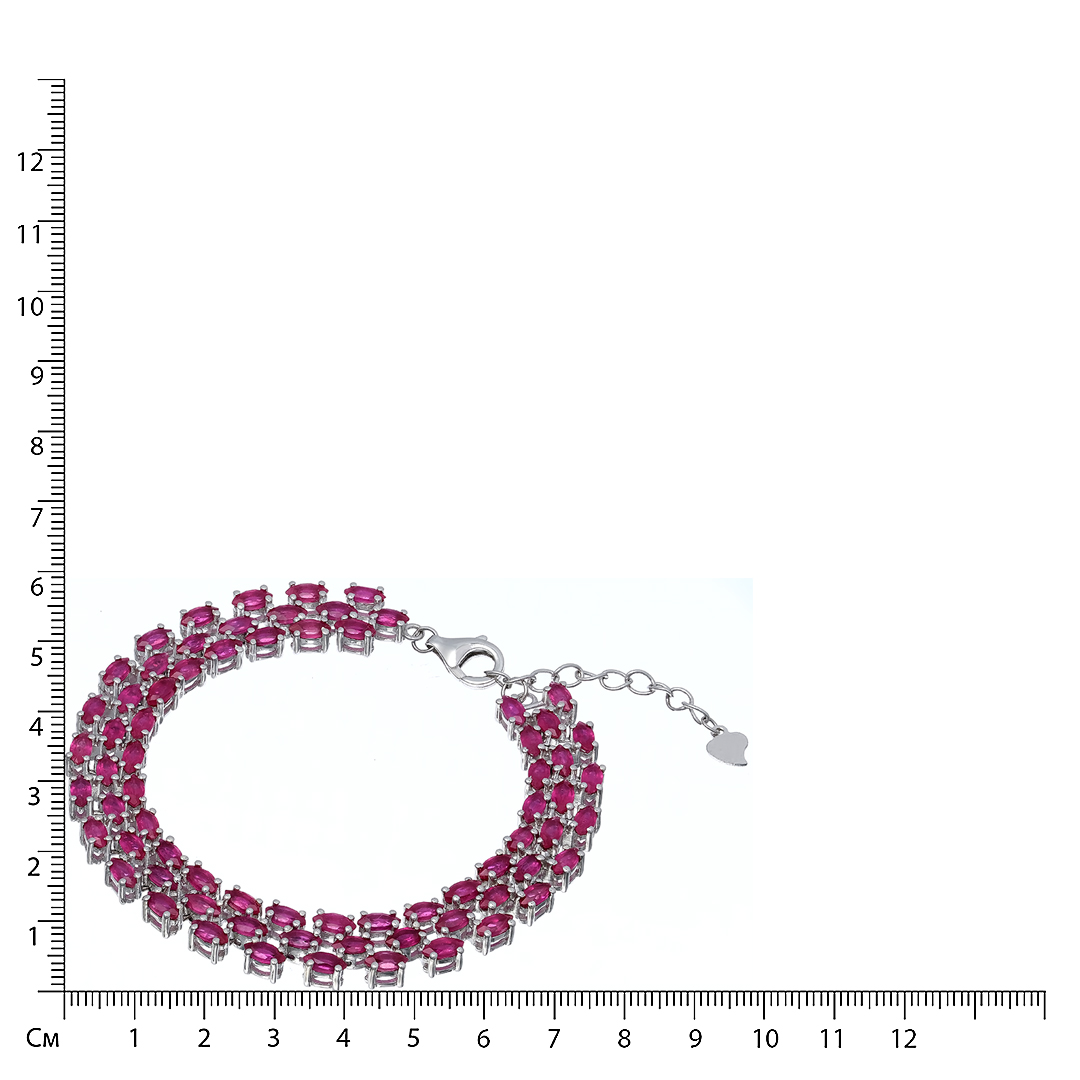 Серебряный браслет 925 пробы; с удлинением; вставки 72 Рубин 15,26ct F/2;