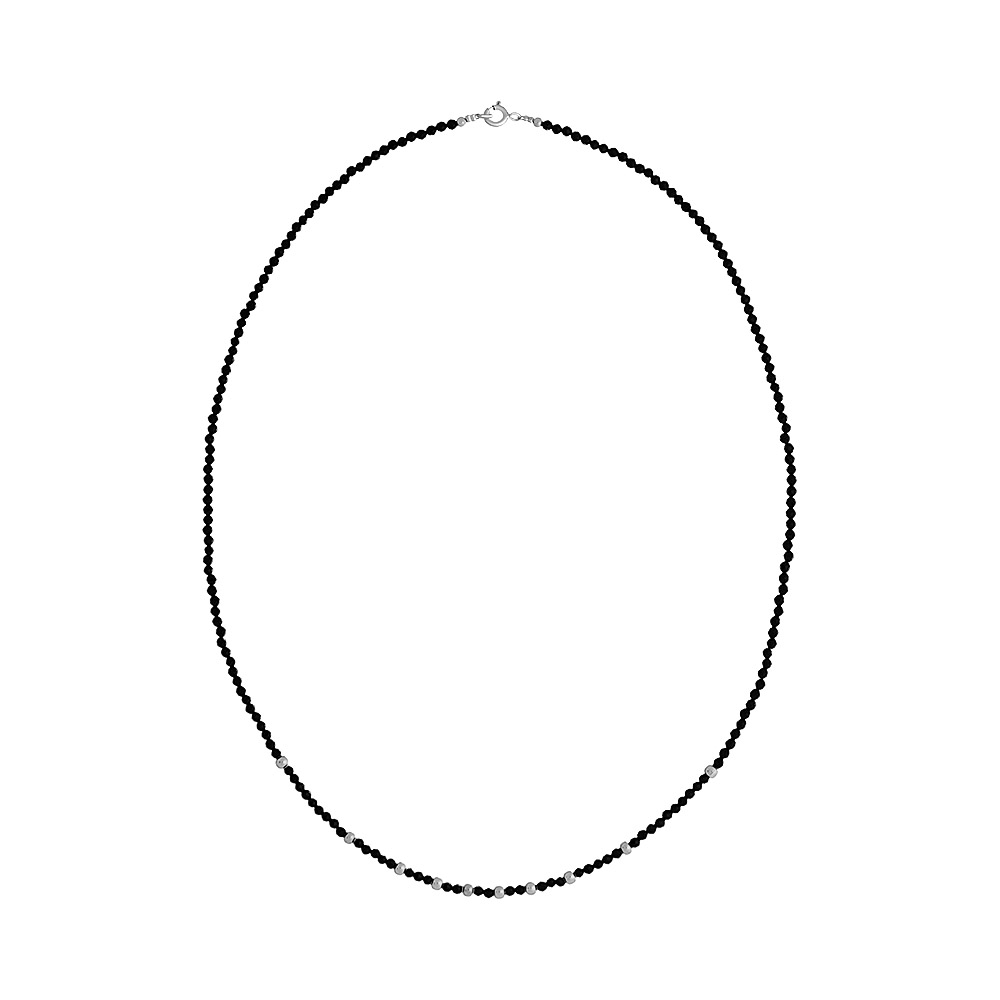 Бусы из Шпинели черн. (форма шар гр. 2,5 мм); с металл. шариками; замок Серебро 925 пробы;