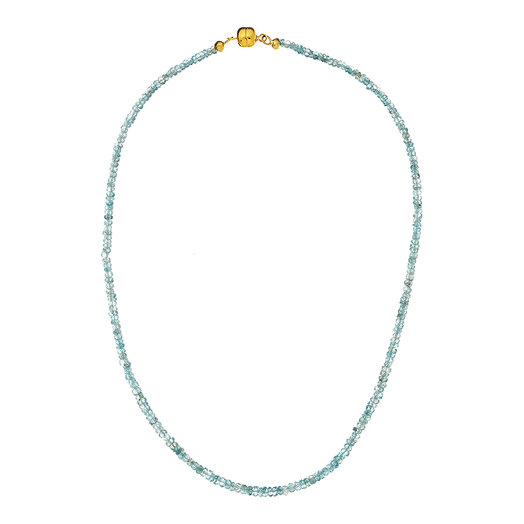 Бусы из Циркона голубого 89,65 ct; замок Серебро 925 пробы на магните;