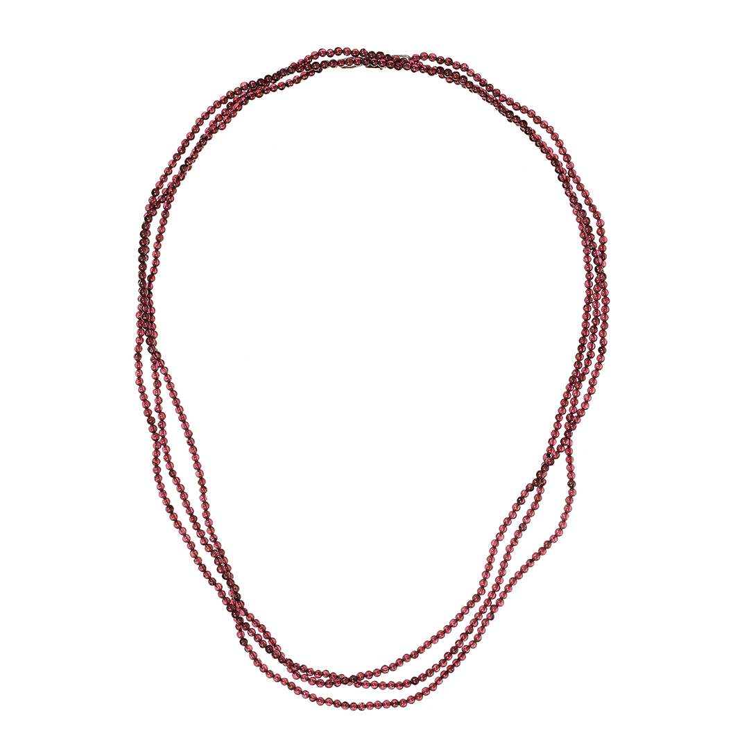 Бусы из Граната (Шри-Ланка), (форма шар 2 мм.); замок Серебро 925 пробы;