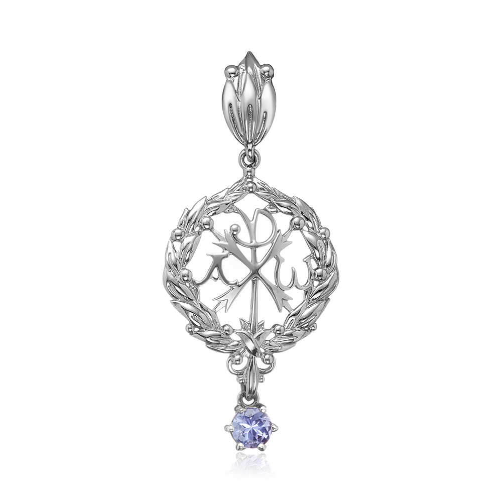 Серебряная подвеска 925 пробы; оксидирование; Хризма; вставки 1 Танзанит;