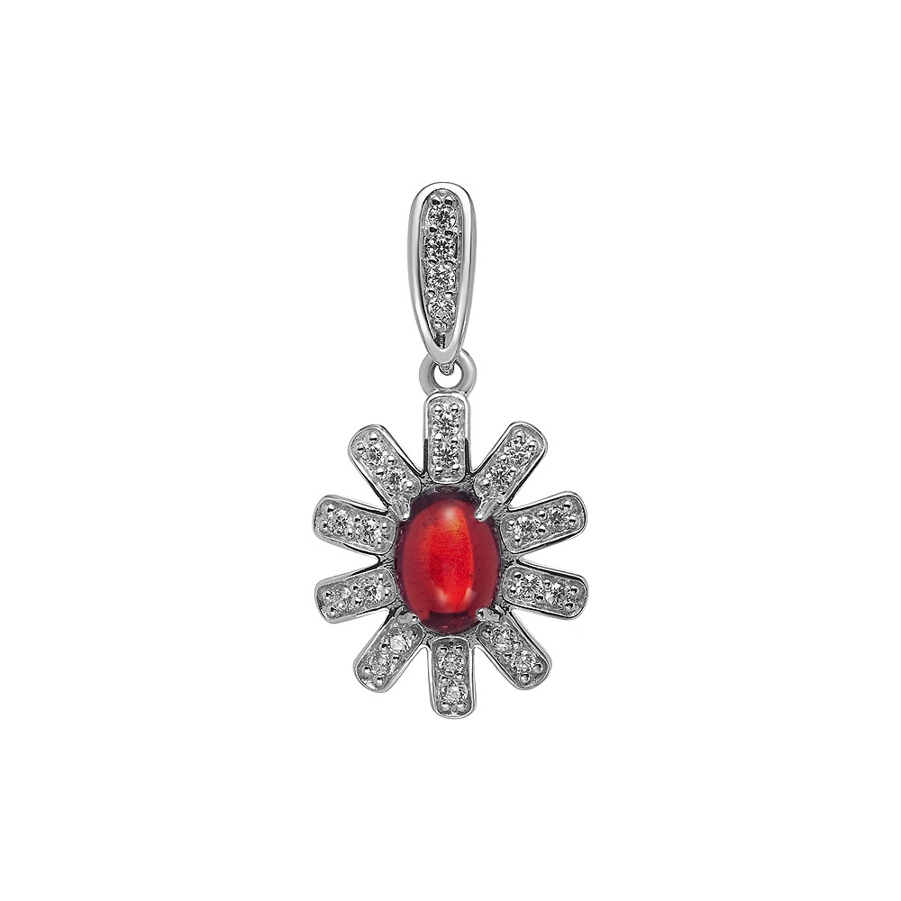 Серебряная подвеска 925 пробы; вставки 1 Гранат нат.; 24 Фианит бесцв.;
