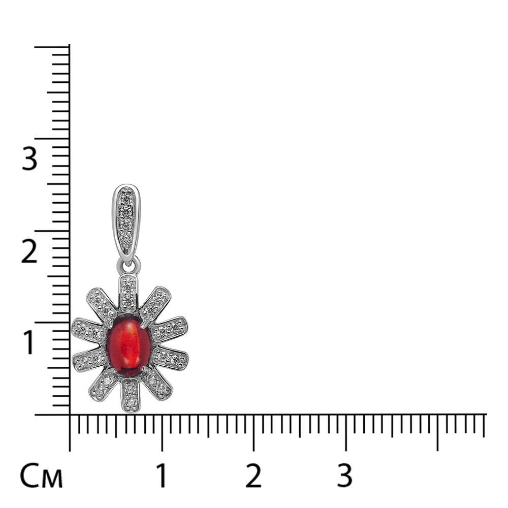 Серебряная подвеска 925 пробы; вставки 1 Гранат нат.; 24 Фианит бесцв.;