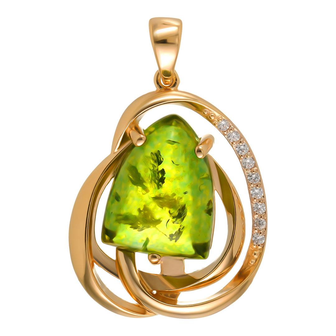 Серебряная подвеска 925 пробы; вставки 1 Янтарь; 9 Фианит бесцв.;