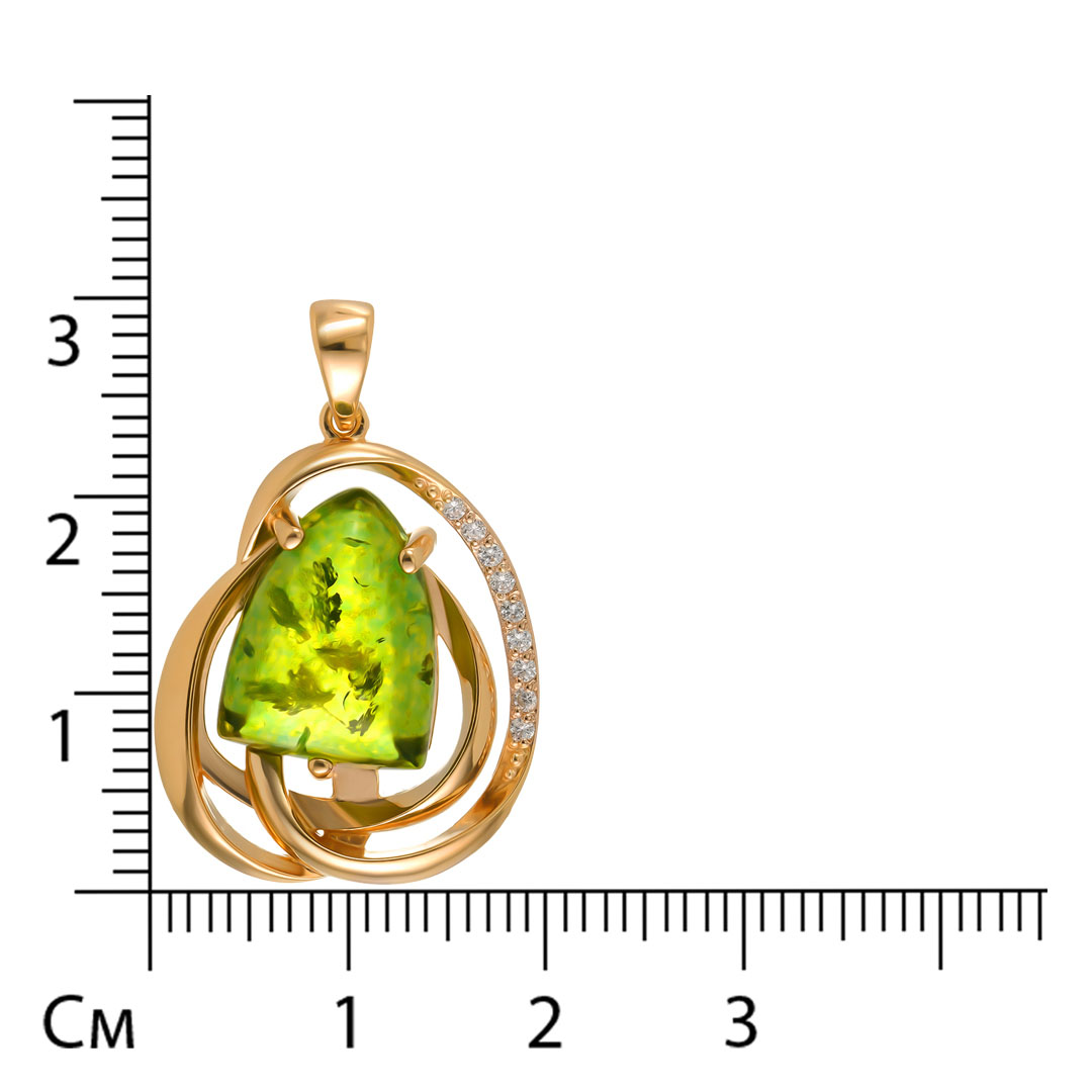 Серебряная подвеска 925 пробы; вставки 1 Янтарь; 9 Фианит бесцв.;