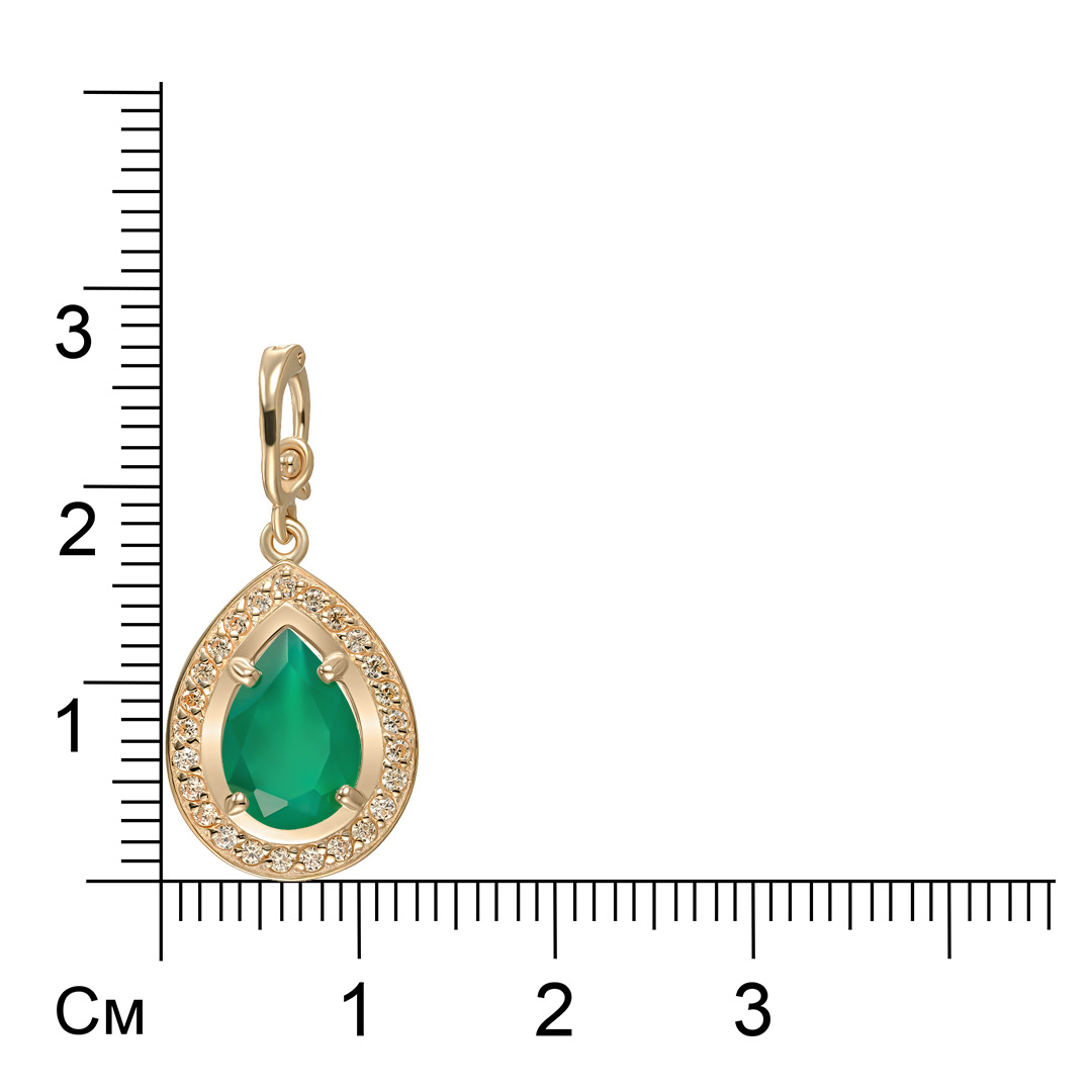 Серебряная подвеска 925 пробы; вставки 1 Агат зеленый; 25 Фианит бесцв.;