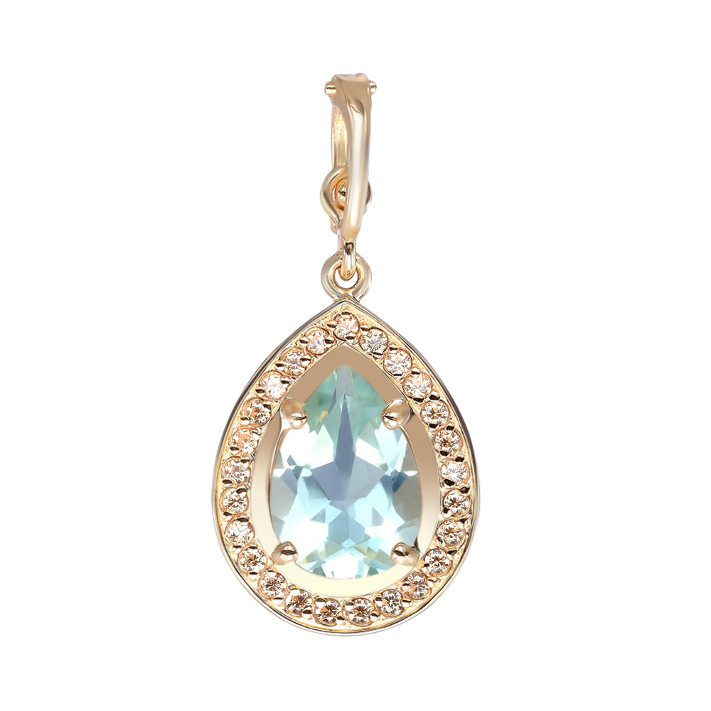 Серебряная подвеска 925 пробы; вставки 1 Празиолит; 25 Фианит бесцв.;