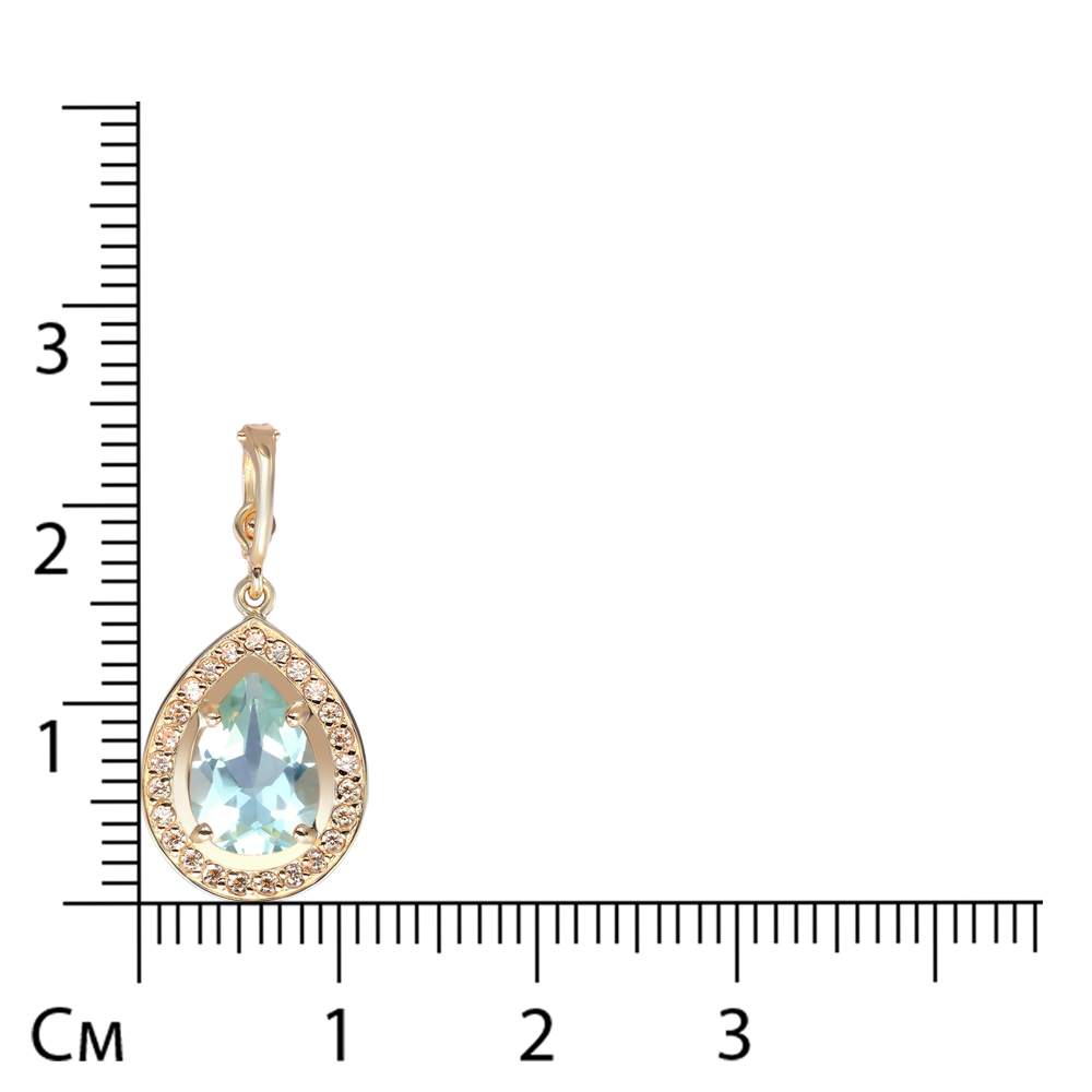 Серебряная подвеска 925 пробы; вставки 1 Празиолит; 25 Фианит бесцв.;