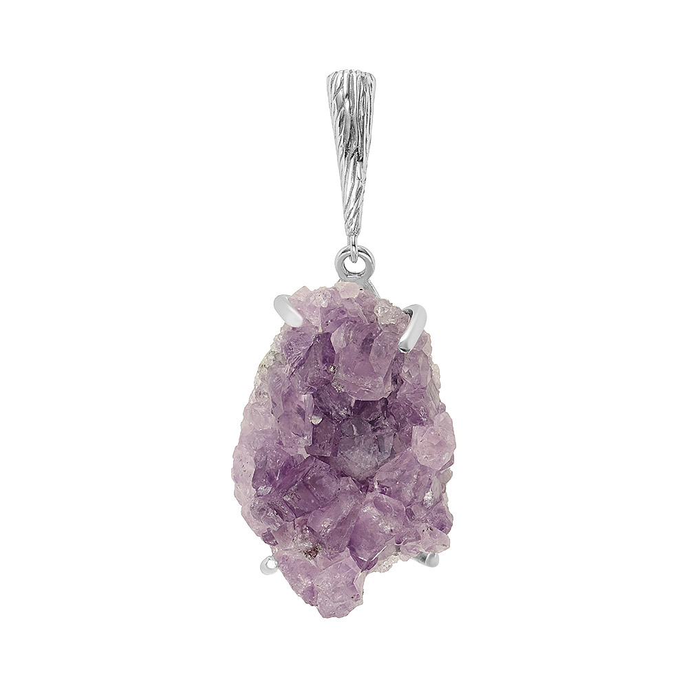 Серебряная подвеска 925 пробы; оксидирование; вставки 1 Аметист друза;