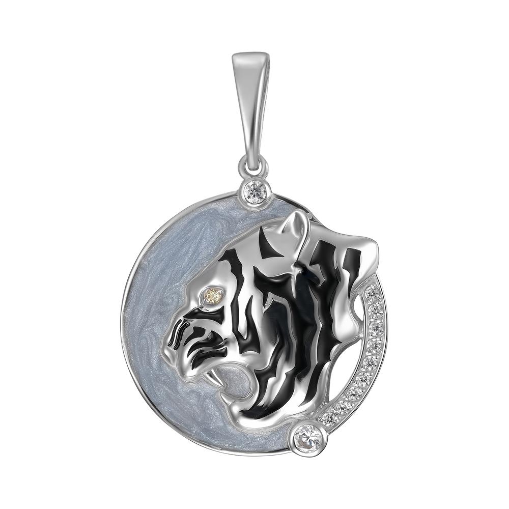 Серебряная подвеска 925 пробы; вставки 1 Фианит желт.; 11 Фианит бесцв.; Эмаль разноцв.;