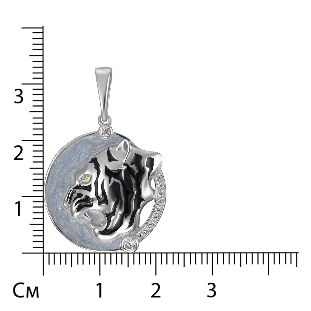 Серебряная подвеска 925 пробы; вставки 1 Фианит желт.; 11 Фианит бесцв.; Эмаль разноцв.;