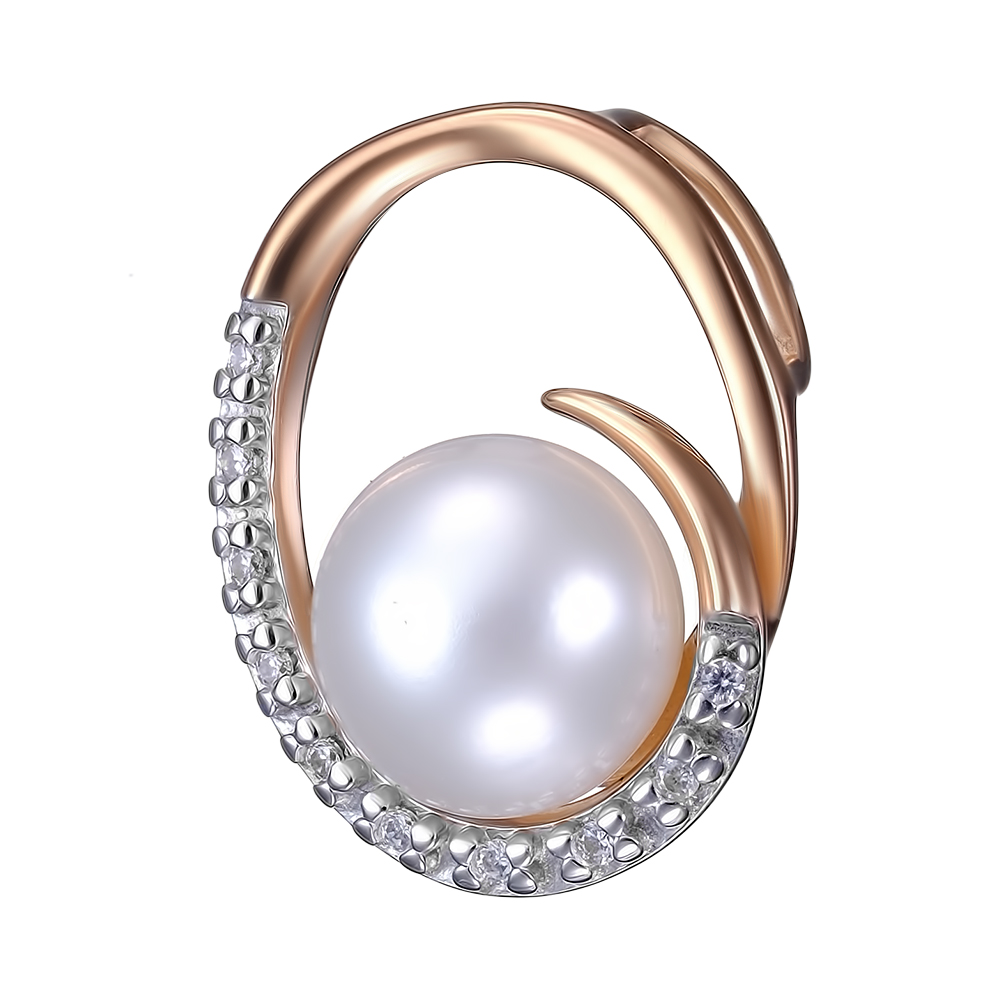 Серебряная подвеска 925 пробы; вставки 1 Жемчуг преснов.культ. бел.; 10 Фианит бесцв.;