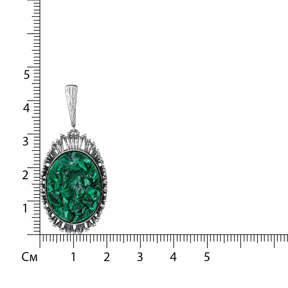 Серебряная подвеска 925 пробы; оксидирование; вставки 1 Дуплет (Малахит плисовый/полимер);