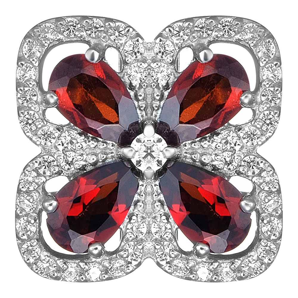 Серебряная подвеска 925 пробы; вставки 4 Гранат; 49 Фианит бесцв.;