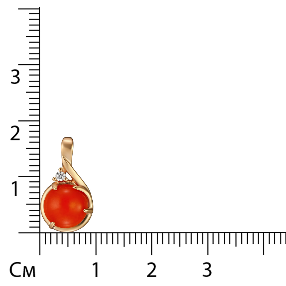 Серебряная подвеска 925 пробы; вставки 1 Коралл нат.; 1 Фианит бесцв.;