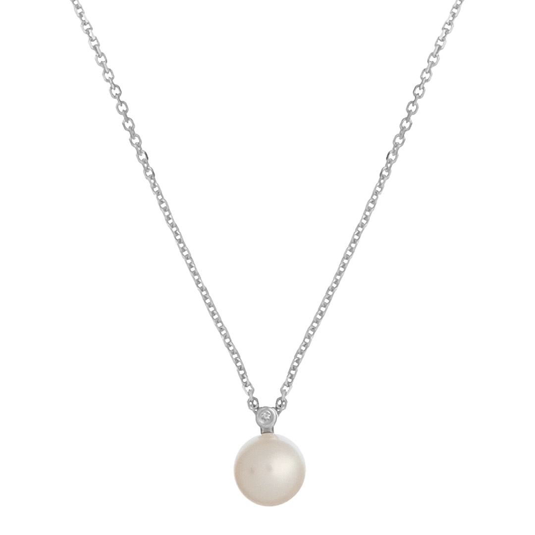 Серебряное колье 925 пробы; плетение Якорное; вставки 1 Бр.Кр-17 0,003 2/3A; 1 Жемчуг культ. белый;