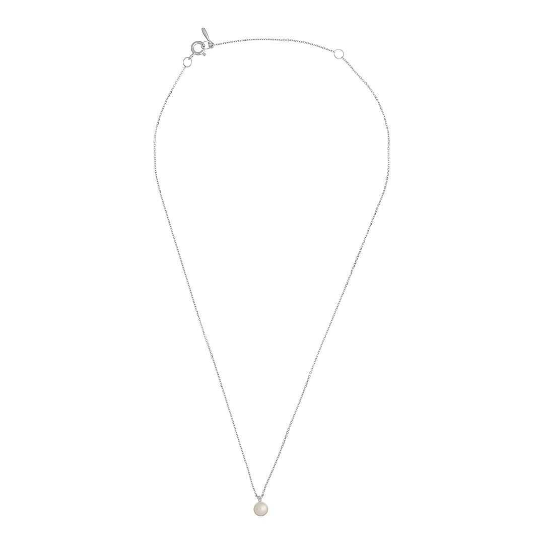 Серебряное колье 925 пробы; плетение Якорное; вставки 1 Бр.Кр-17 0,003 2/3A; 1 Жемчуг культ. белый;