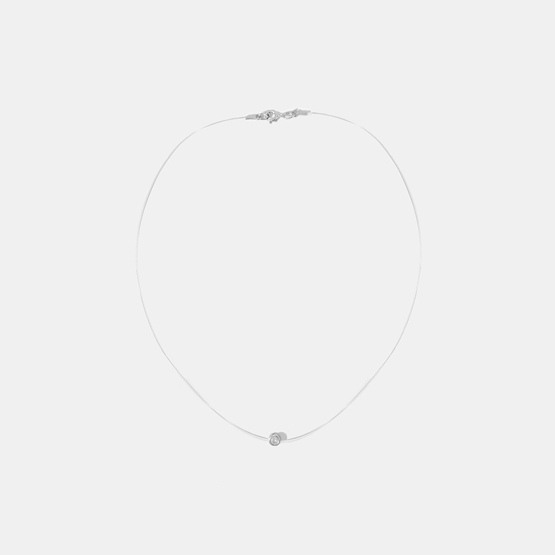 Серебряное колье с фианитом на леске
