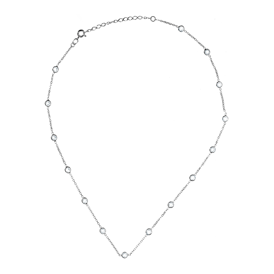 Серебряное колье 925 пробы; плетение Якорное; вставки 15 Фианит бесцв.;