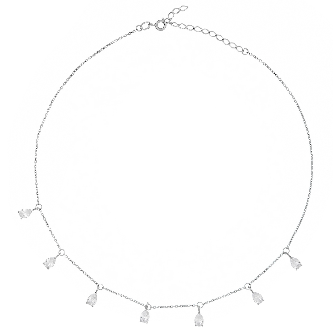 Серебряное колье 925 пробы; плетение Якорное; вставки 7 Фианит бесцв.;