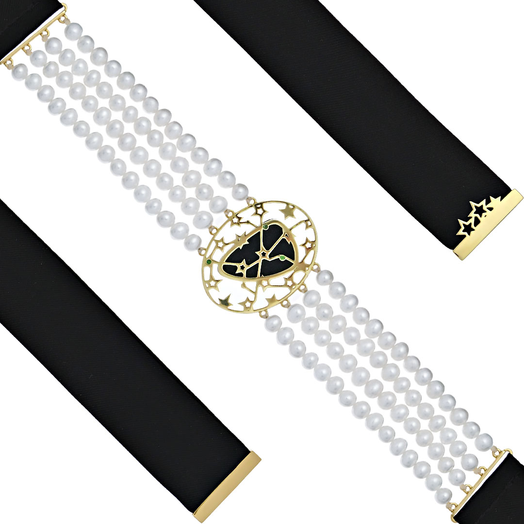 Колье-чокер из желтого золота с черным опалом