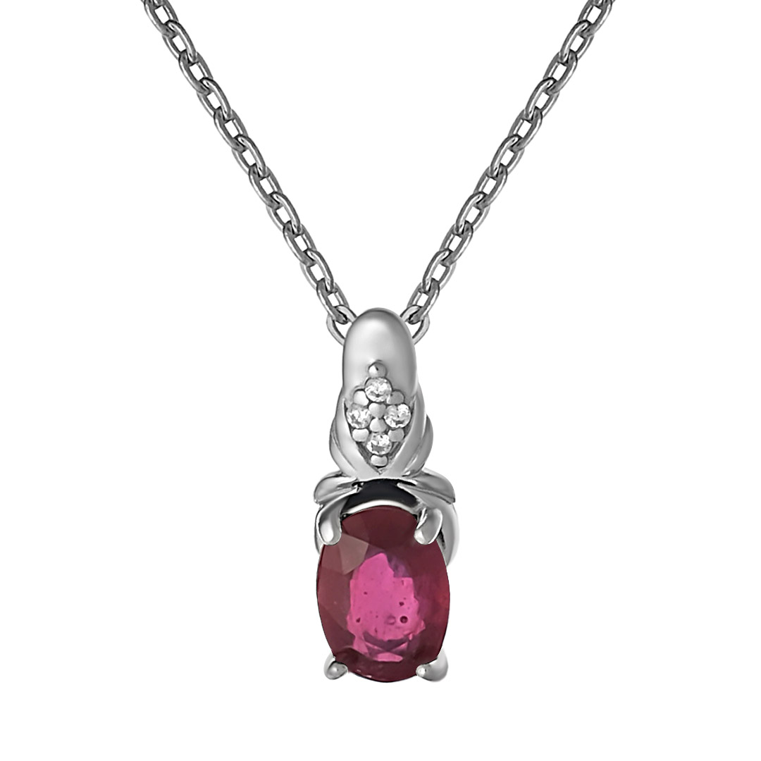 Серебряное колье 925 пробы; плетение Якорное; вставки 1 Рубин 1,14 F/2; 4 Фианит бесцв.;