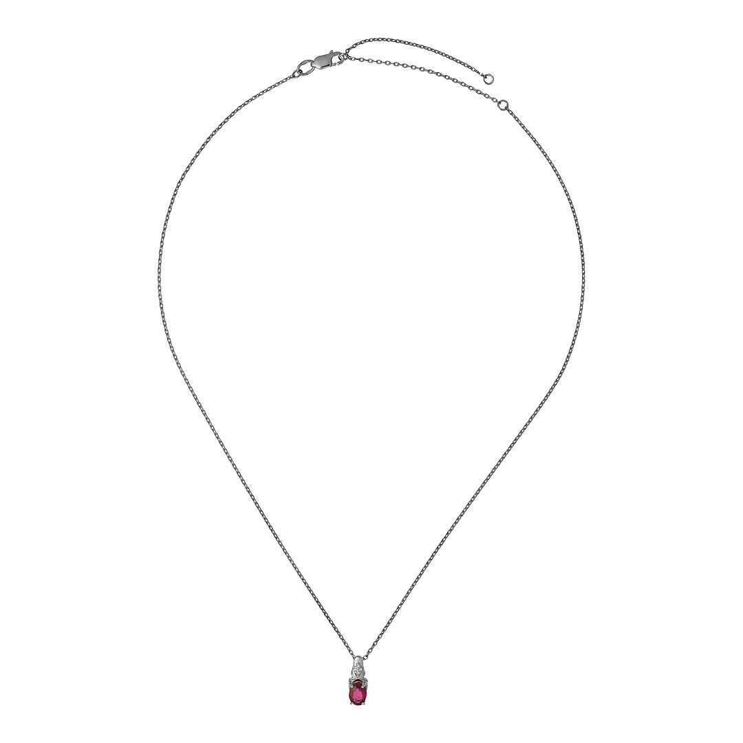 Серебряное колье 925 пробы; плетение Якорное; вставки 1 Рубин 1,14 F/2; 4 Фианит бесцв.;