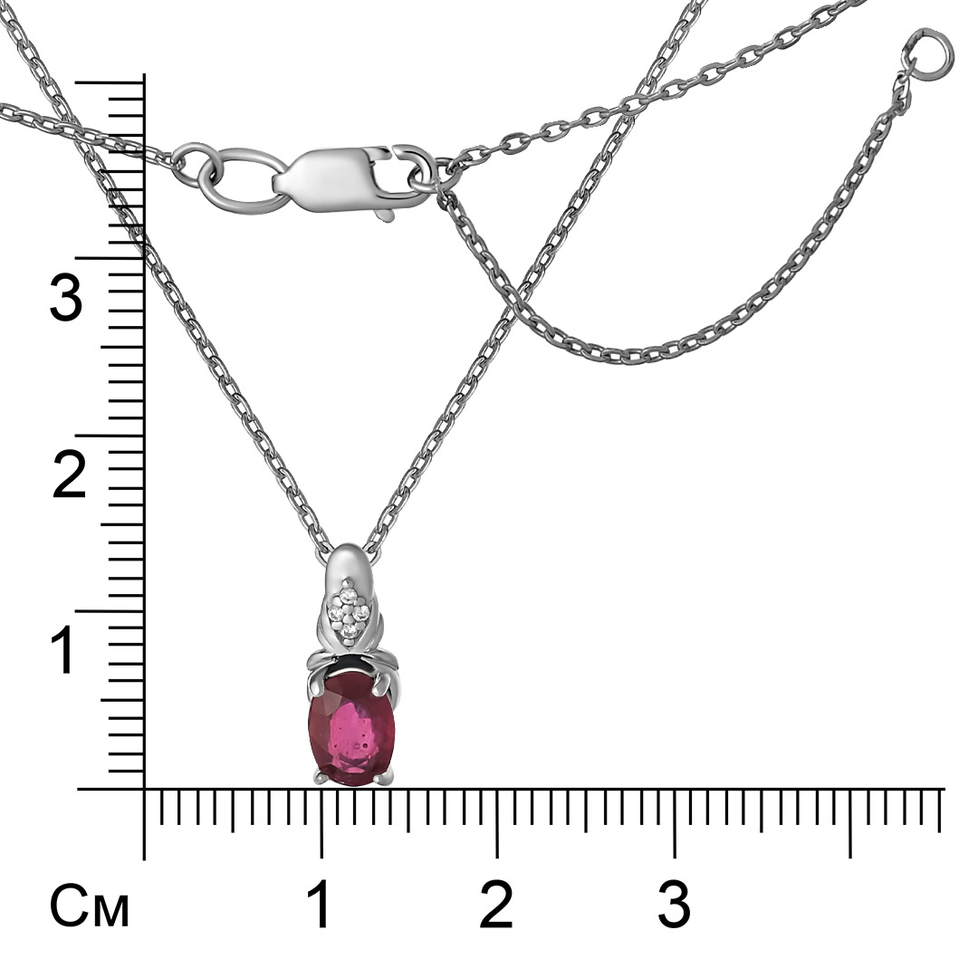 Серебряное колье 925 пробы; плетение Якорное; вставки 1 Рубин 1,14 F/2; 4 Фианит бесцв.;