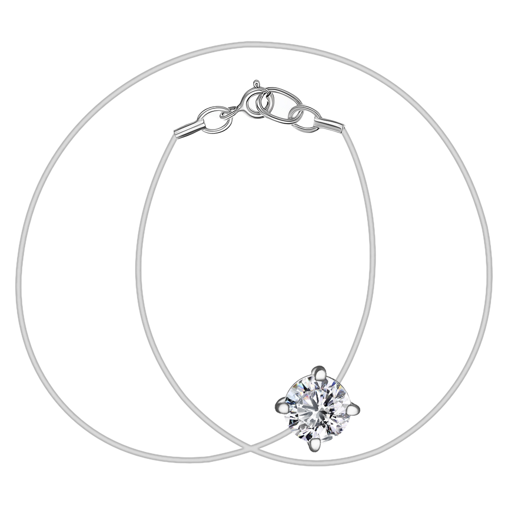 Серебряное колье с фианитом на леске