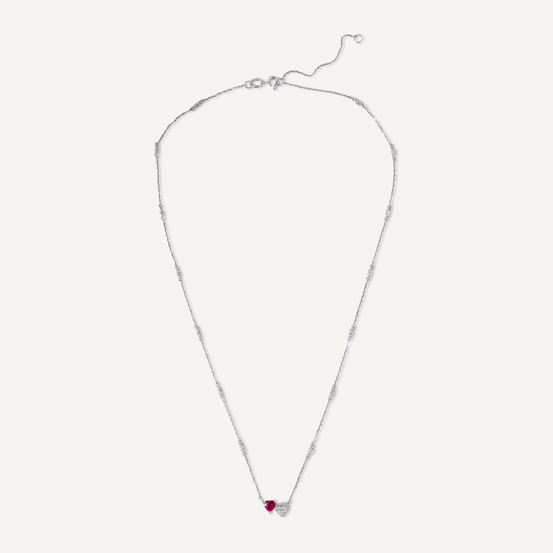 Колье из белого золота с рубином "Сердца"