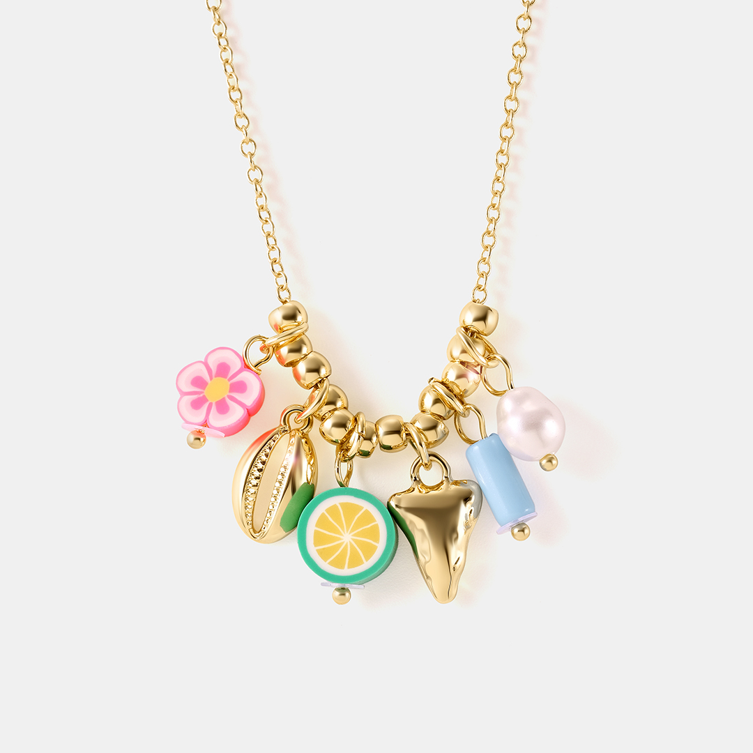 Бижутерное колье с керамикой и жемчугом